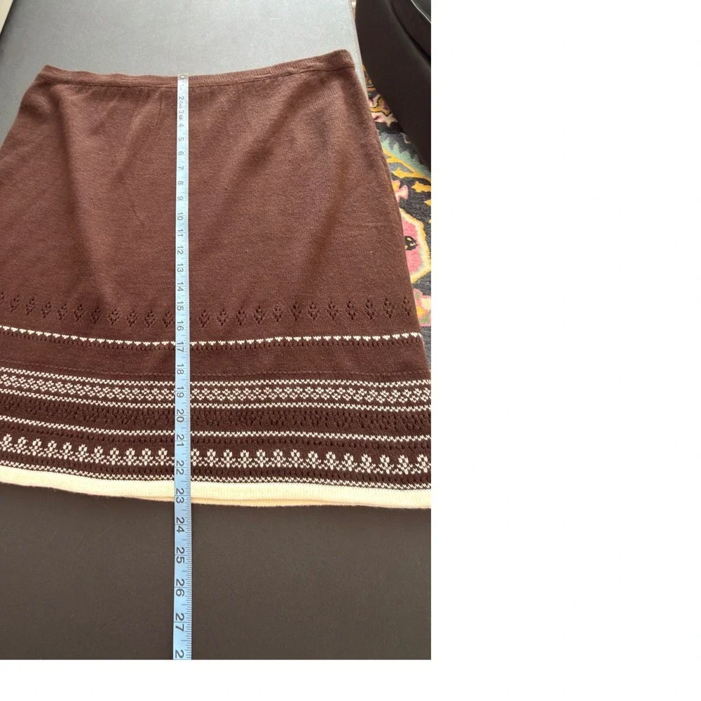Women's Knit Sweater Skirt Brown White Plus Nordic Stretchy‎ Pull On Cozy 1X